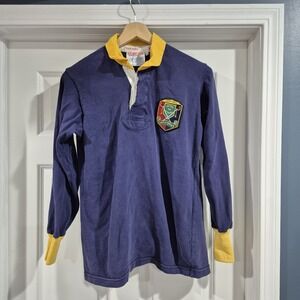 Vintage Maxmore Rugby Shirt Mens 40 Blue‎ Collegiate Henley Varsity Crest Preppy